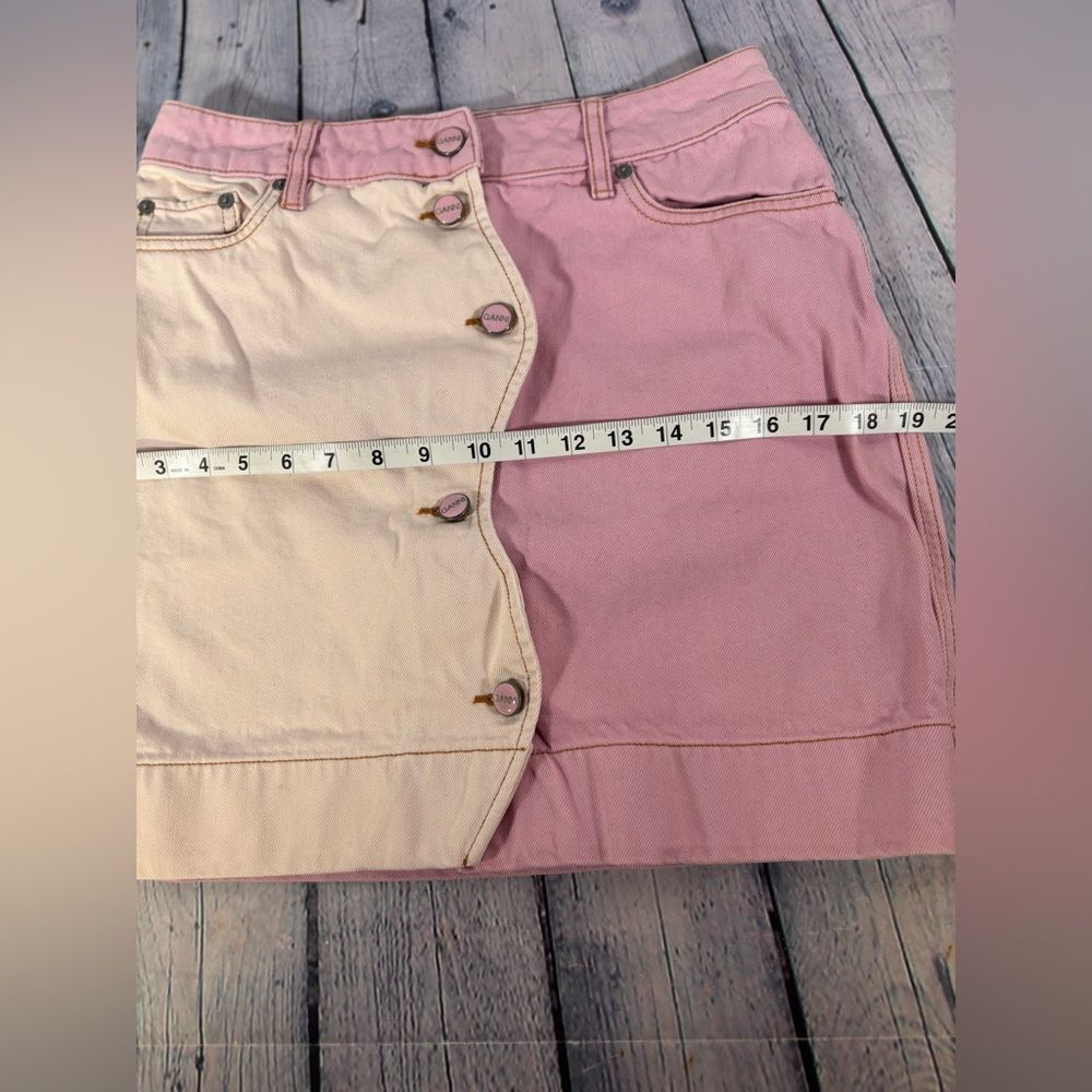 GANNI Cream Light Lilac Wavy Cutline Streetwear Organic Denim Mini Skirt 38 - Picture 11 of 13